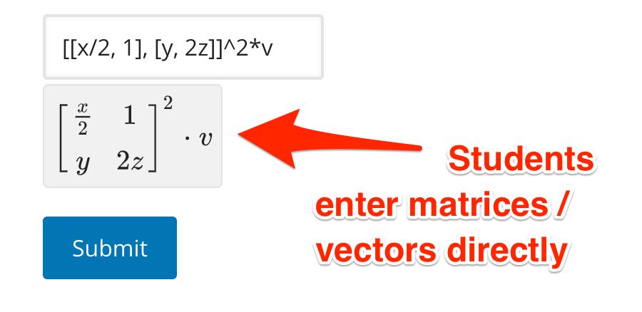 students enter matrices/vectors directly